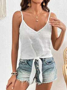 SHEIN VCAY Top de tirantes unicolor bajo con nudo