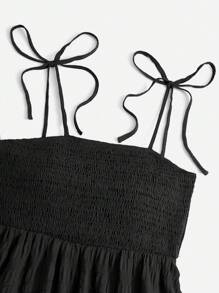 Soleia 肩上打結打褶吊帶洋裝 - 黑色 - 查看 4