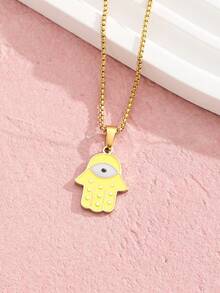 1pc Kids Hamsa Hand Decor Stainless Steel Necklace For Party - Yellow Gold - View 1