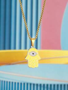 1pc Kids Hamsa Hand Decor Stainless Steel Necklace For Party - Yellow Gold - View 2