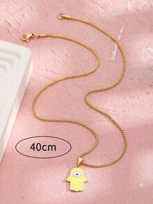 1pc Kids Hamsa Hand Decor Stainless Steel Necklace For Party - Yellow Gold - View 3