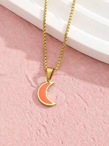 1入組兒童月亮吊墜不銹鋼項鏈適合派對