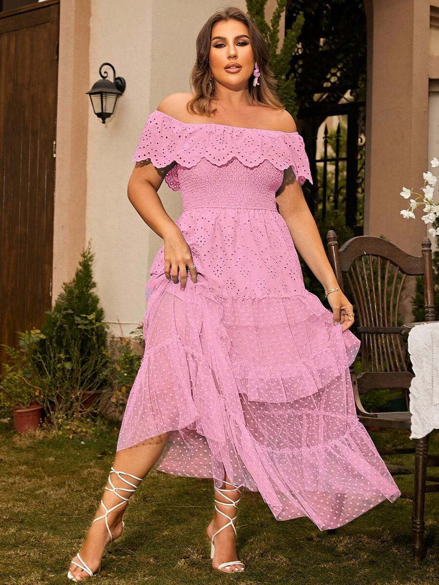 Glamaker Vestido de dama de honor de hombros descubiertos bajo con fruncido schiffy - Rosa - Ver 1