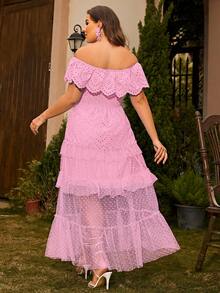 Glamaker Vestido de dama de honor de hombros descubiertos bajo con fruncido schiffy - Rosa - Ver 2