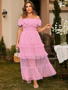 Glamaker Vestido de dama de honor de hombros descubiertos bajo con fruncido schiffy - Rosa - Ver 3