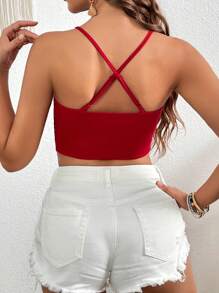 SHEIN VCAY Contrast Guipure Lace Cami Top - Red - View 2