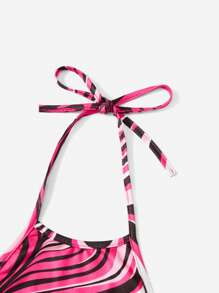 Soleia Marble Print Tie Backless Halter Top - Hot Pink - View 4
