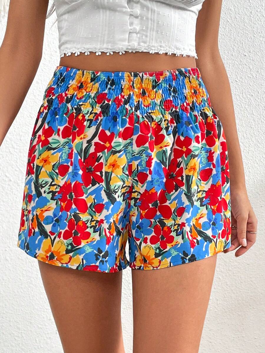 SHEIN VCAY 印花彈性腰帶短褲 - 彩色 - 查看 1