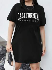 SHEIN EZwear 大碼字母圖案T恤洋裝