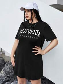 SHEIN EZwear 大碼字母圖案T恤洋裝
