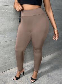 Slaydiva 大碼素色高腰緊身打底褲