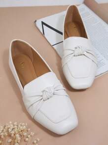 結飾方頭樂福鞋 - 白色 - 查看 1