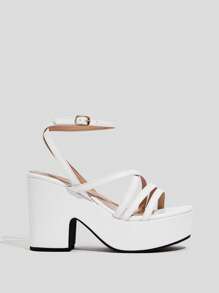 CUCCOO BIZCHIC Woman Shoes Multi Strap Sandals, Elegant White Wedge Sandals For Summer Vacation Shoes Summer Elegant Basics Business Casual Business Chic Christmas Fall New Year Holiday - White - View 4