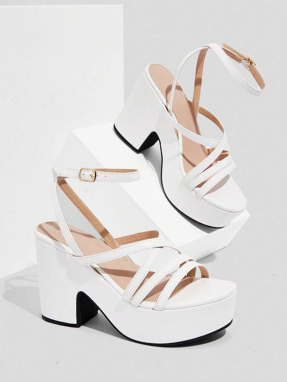 CUCCOO BIZCHIC Woman Shoes Multi Strap Sandals, Elegant White Wedge Sandals For Summer Vacation Shoes Summer Elegant Basics Business Casual Business Chic Christmas Fall New Year Holiday Summer Shoes