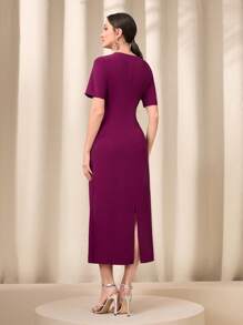 Modelyn 素色荷葉邊後背開衩連衣裙 - 紫羅蘭色 - 查看 2