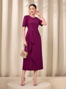 Modelyn 素色荷葉邊後背開衩連衣裙 - 紫羅蘭色 - 查看 3