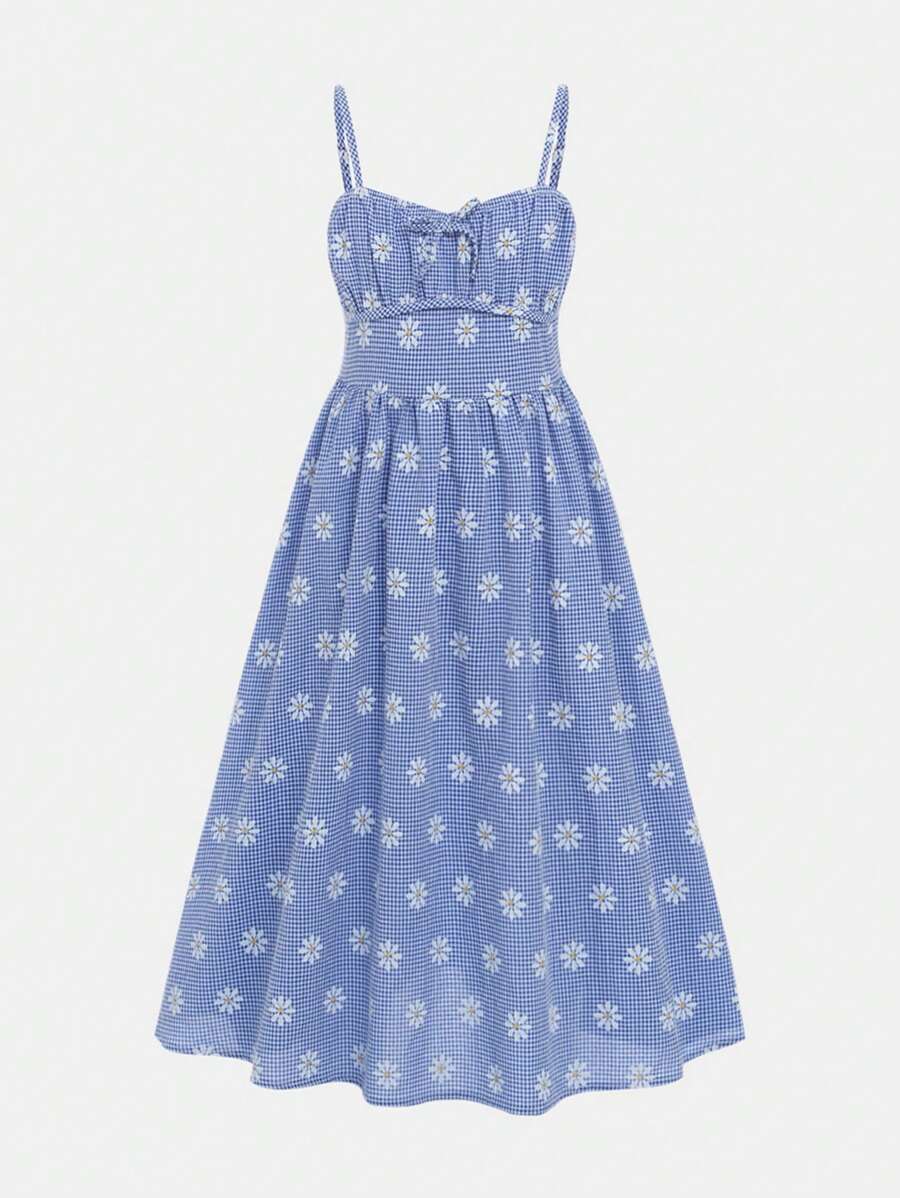 SHEIN Girls Floral Print Cami Dress - Blue - View 1
