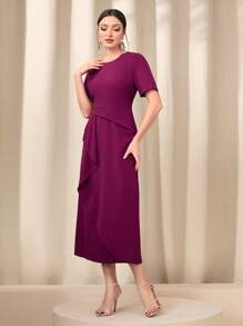 Modelyn 素色荷葉邊後背開衩連衣裙 - 紫羅蘭色 - 查看 5