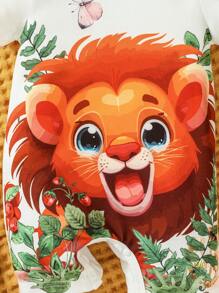 Baby Boy Lion Printed Casual T-Shirt Romper, Summer - Multicolor - View 3
