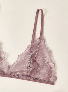 Contrast Lace Satin PJ Set / Pajama Set - Dusty Purple - View 4