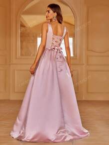 Faeriesty Elegant Satin Square-Neck Tie-Dress With Dramatic Floor-Length Hem | Luxurious Evening Look For Galas, Weddings Or Red Carpet Events Bridesmaid Dress