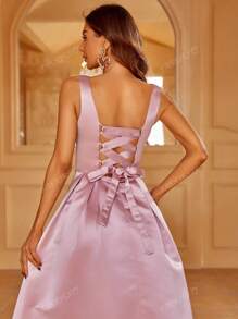 Faeriesty Elegant Satin Square-Neck Tie-Dress With Dramatic Floor-Length Hem | Luxurious Evening Look For Galas, Weddings Or Red Carpet Events Bridesmaid Dress
