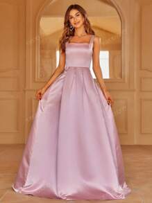 Faeriesty Elegant Satin Square-Neck Tie-Dress With Dramatic Floor-Length Hem | Luxurious Evening Look For Galas, Weddings Or Red Carpet Events Bridesmaid Dress