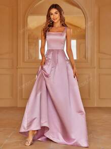 Faeriesty Elegant Satin Square-Neck Tie-Dress With Dramatic Floor-Length Hem | Luxurious Evening Look For Galas, Weddings Or Red Carpet Events Bridesmaid Dress