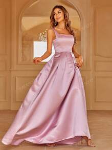 Faeriesty Elegant Satin Square-Neck Tie-Dress With Dramatic Floor-Length Hem | Luxurious Evening Look For Galas, Weddings Or Red Carpet Events Bridesmaid Dress