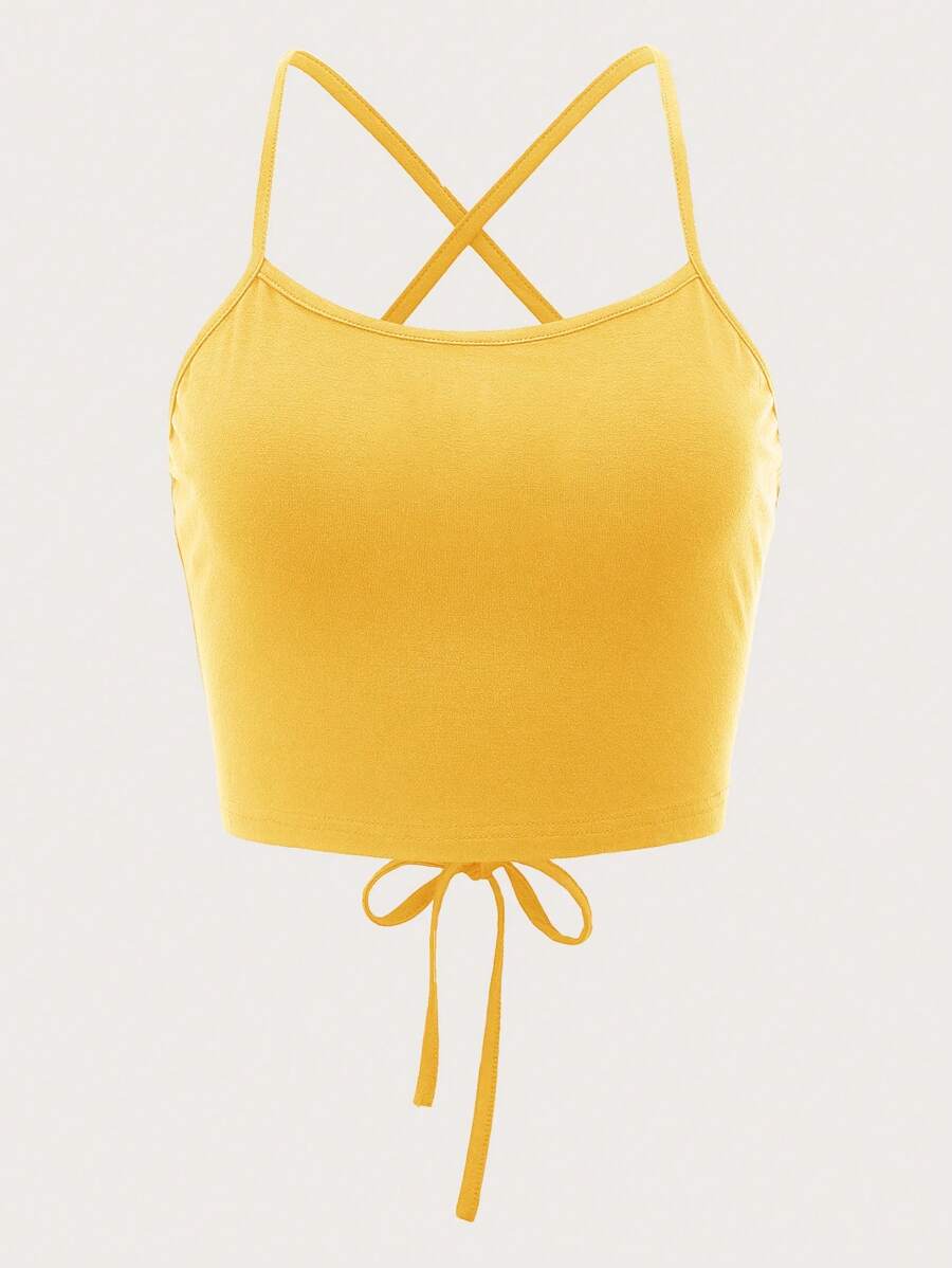 SHEIN ICON Lace Up Back Cami Top - Yellow - View 1
