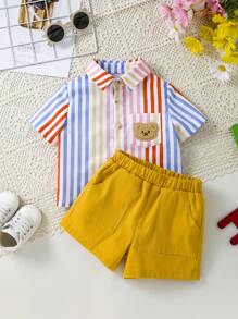 嬰兒條紋印花襯衫和短褲 - 彩色 - 查看 1
