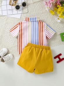 嬰兒條紋印花襯衫和短褲 - 彩色 - 查看 2