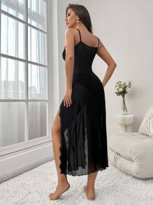 Váy ngủ & áo ngủ Nữ Tương phản ren Tách cao màu trơn Gợi cảm - màu đen - Xem 2