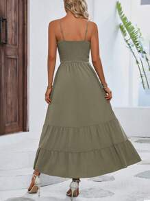 SHEIN LUNE 鏤空褶邊荷葉邊吊帶洋裝 - 軍綠色 - 查看 2