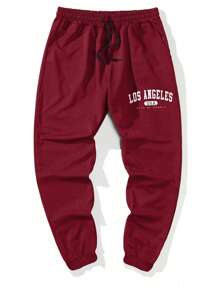 Manfinity Hypemode Loose Fit Men's Letter Graphic Slant Pocket Sweatpants, Men Joggers Quick Ship - Burgundy - View 4