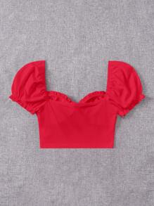 SHEIN EZwear 褶邊前打結短款上衣