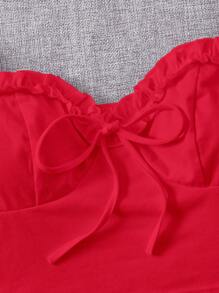 SHEIN EZwear 褶邊前打結短款上衣