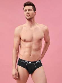 Men 1pc Letter Tape Brief - Black - View 3