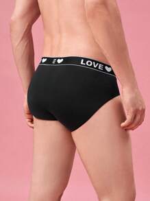 Men 1pc Letter Tape Brief - Black - View 4
