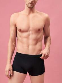 男士1入組素色平角內褲 - 黑色 - 查看 4