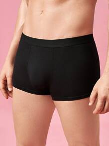 男士1入組素色平角內褲 - 黑色 - 查看 3