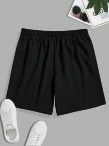Manfinity Hypemode Lỏng lẻo phù hợp Nam Slogan & Họa tiết Thiên thần In Quần short Với dây rút Eo - màu đen - Xem 2