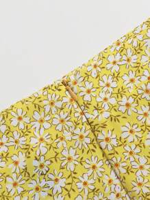 SHEIN LUNE Váy Plus Size Xù Dây kéo Tách cao Họa tiết hoa Boho - Màu vàng - Xem 7