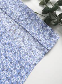 SHEIN Holidaya Váy Plus Size Xù Tách cao Họa tiết hoa Boho - Màu xanh lam - Xem 3