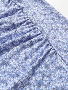 SHEIN Holidaya Váy Plus Size Xù Tách cao Họa tiết hoa Boho - Màu xanh lam - Xem 4