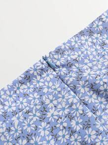 SHEIN Holidaya Váy Plus Size Xù Tách cao Họa tiết hoa Boho - Màu xanh lam - Xem 5