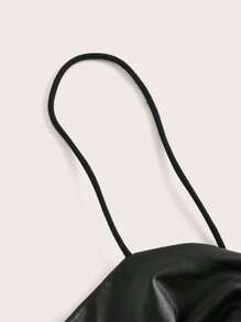 SHEIN ICON 大碼PU皮革扭結鏤空吊帶上衣 - 黑色 - 查看 3