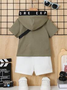 SHEIN 男嬰字母圖案連帽T恤和短褲和包