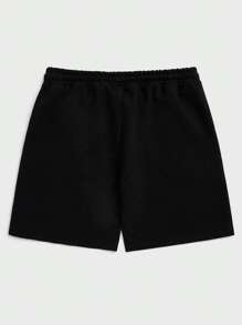 RueChic Men Expression Print Drawstring Waist Shorts - Black - View 2