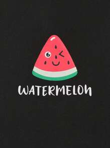 少女卡通西瓜印花家居服套装 - 黑色 - 查看 3